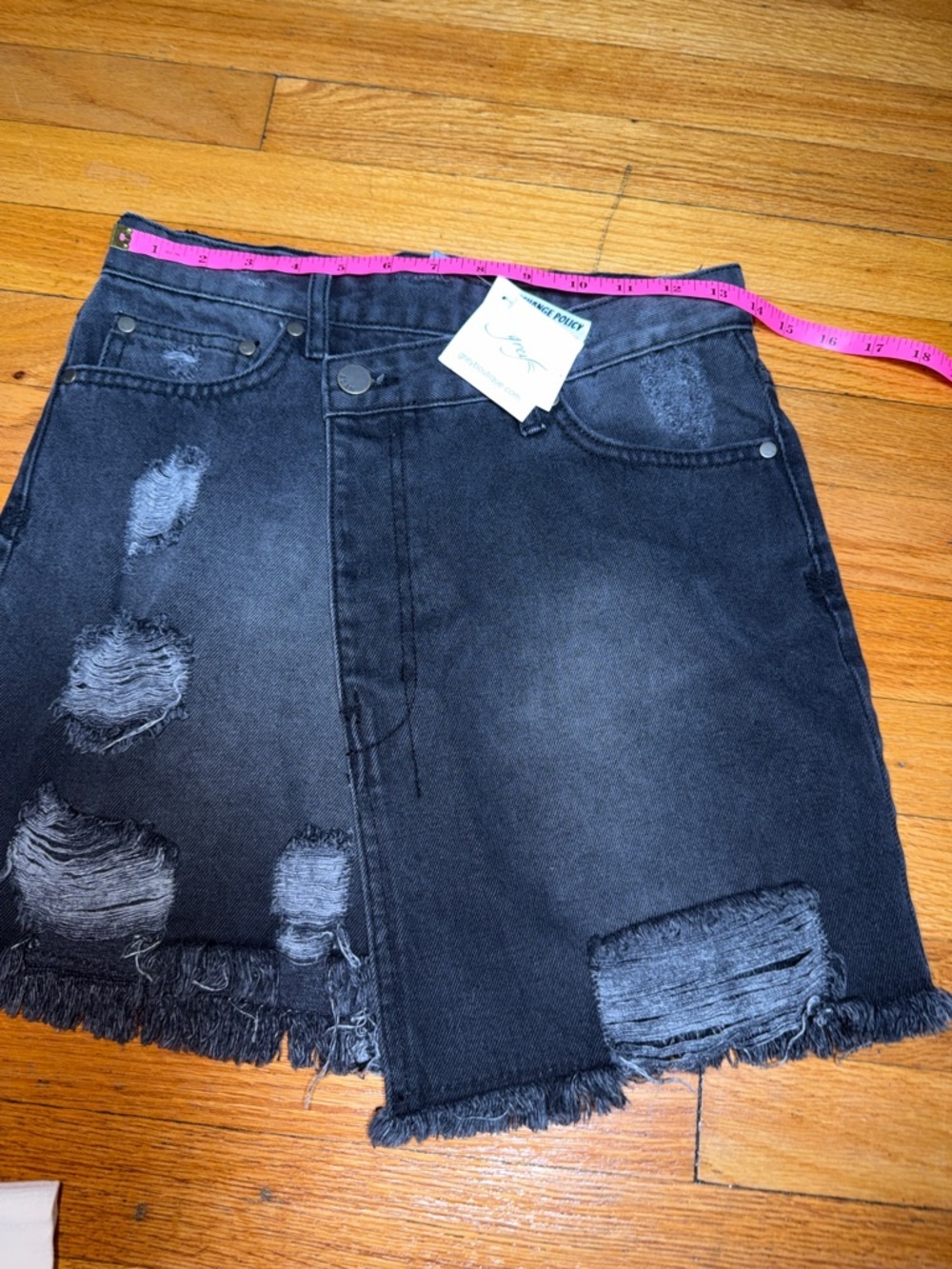 Elan Black Distressed Denim Mini Skirt - Picture 2 of 7